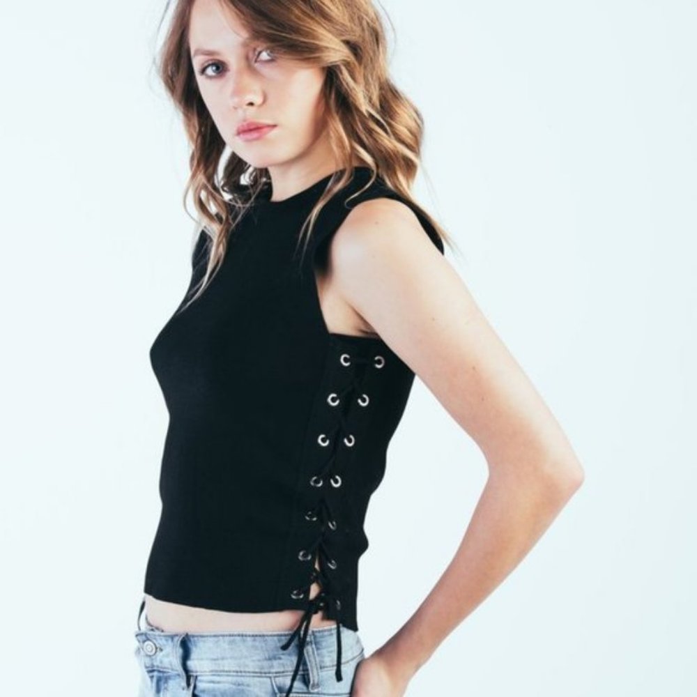 Zara Knit Top with Side Lacing in Black